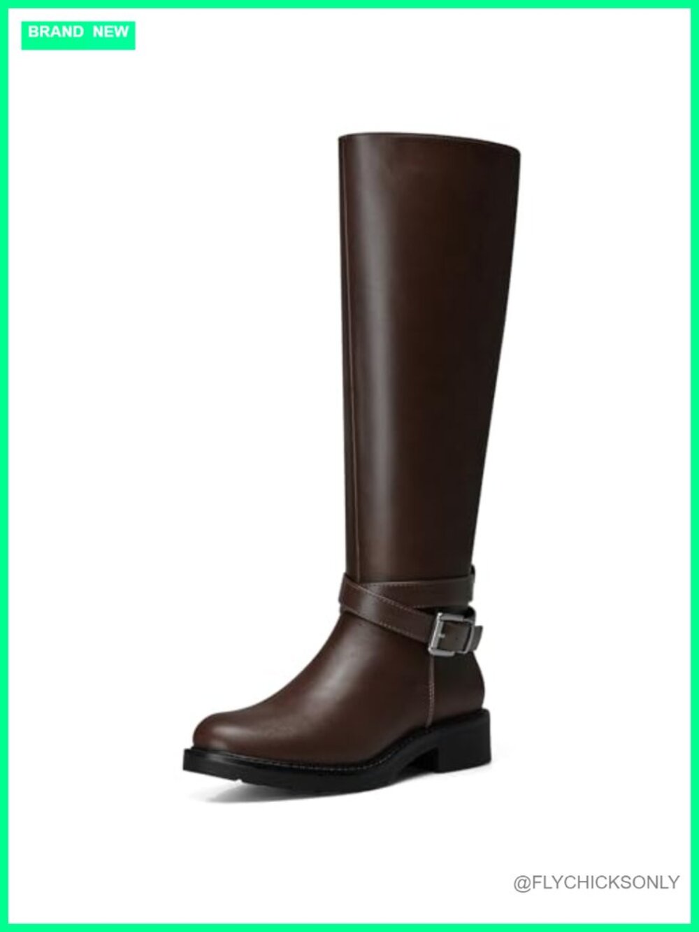 Wide Calf Knee High Boots PU Leather Slip-On Flat Low Heel Comfortable